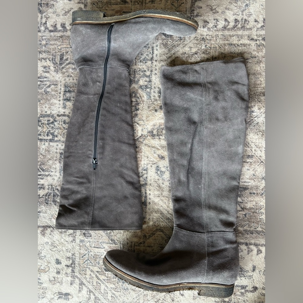 Grey-Brown Knee-High Suede Boots
